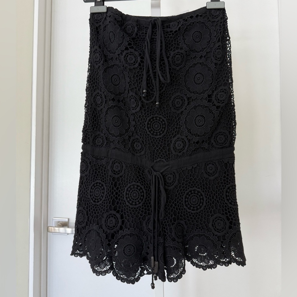 Michelle Jonas Black Crochet A-Line Skirt